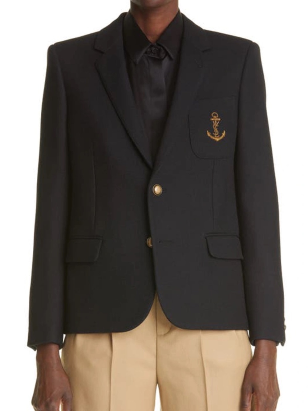 Saint Laurent Embroidered YSL Anchor Wool Blazer